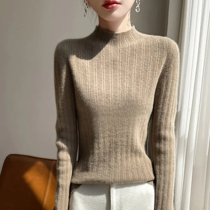 Autumn And Winter  Draw Strip Half Turtleneck Sweater Long Sleeve