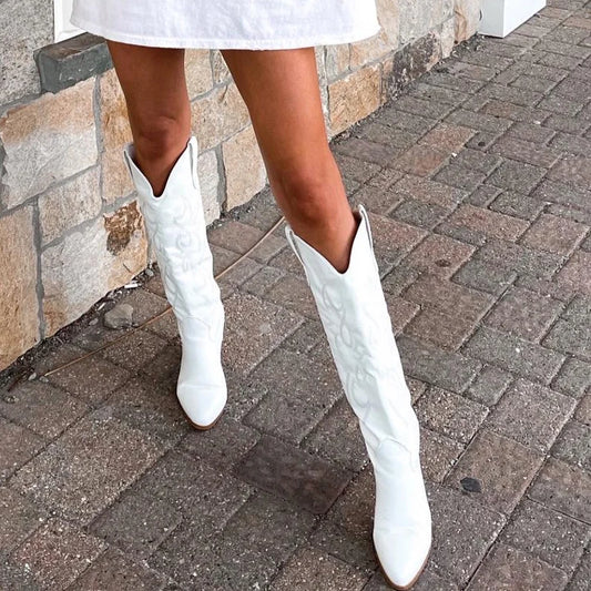 Women Western Cowboy Boots White