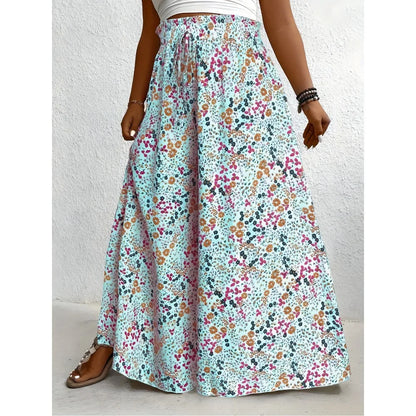 Plus Size 1XL-5XL Women Fashion Floral Print Wide Leg Pants