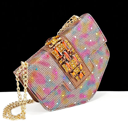 Italian Fashion Square toe Women Strange Heels Bigger size Fashion Rhinestone Decoration Brown Shoes And Bag set Party bag