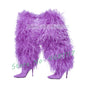 Women Fluffy Real Ostrich Feather Knee High Boots Women