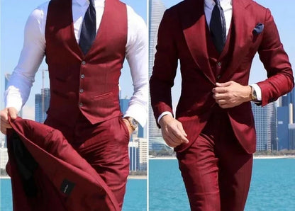 Burgundy Classic Men Suits 3 Pieces Suits Set