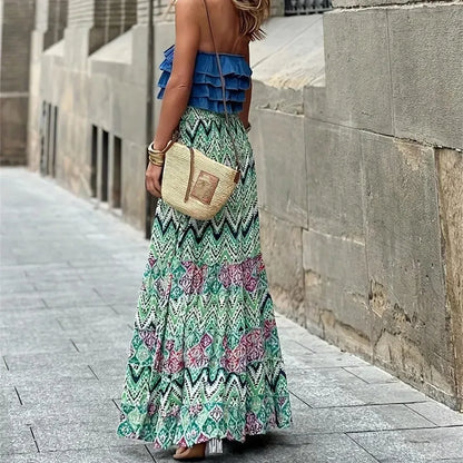 Summer Long Skirts Clothes Boho  Print Casual Beach Maxi Skirt