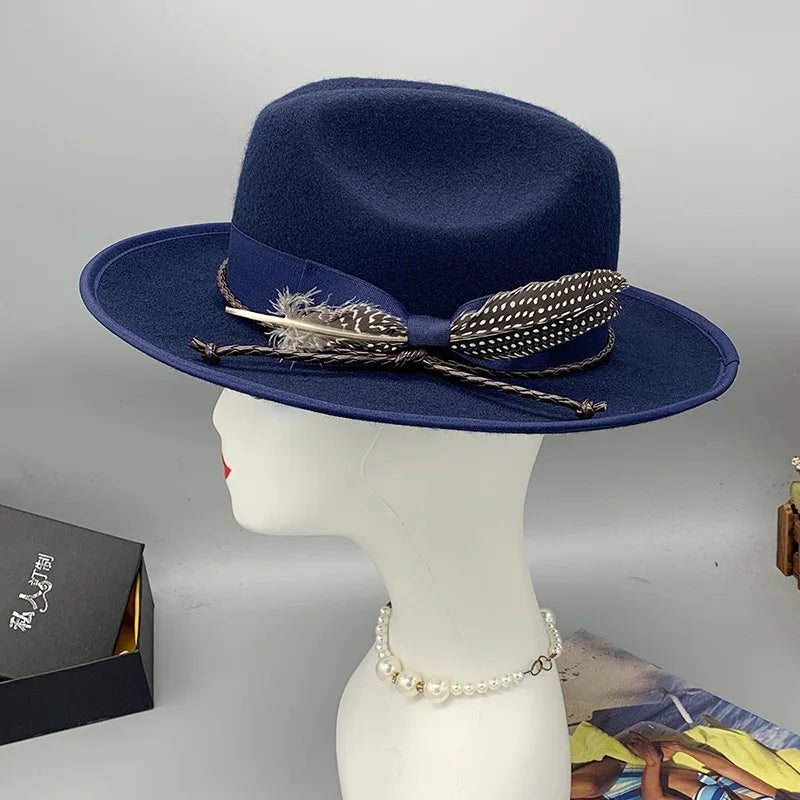 Zipper shallow  fedora hat  woolen hat ladies European punk chain novelty