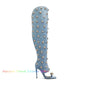 Metal Rivets Embellishment Square Toe High Heel Over The Knee Boot