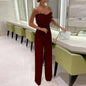 Women Jumpsuit Feather Tube Top Sexy Evening Jump Suits Sleeveless High-waisted Straight Playsuits Night Clubwear Overalls