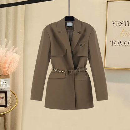 Women's Suit Belt Decorative Jacket Blazer Slim Shorts Two-piece Elegant Women's Pants Suit   Outfits