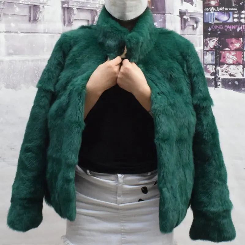 Natural Rabbit Fur Coat Women Winter Jacket Real Leather And Fur