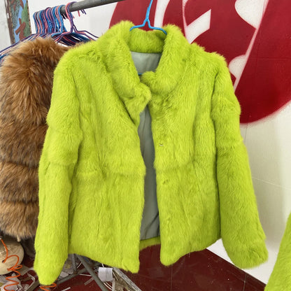 Natural Rabbit Fur Coat Women Winter Jacket Real Leather And Fur