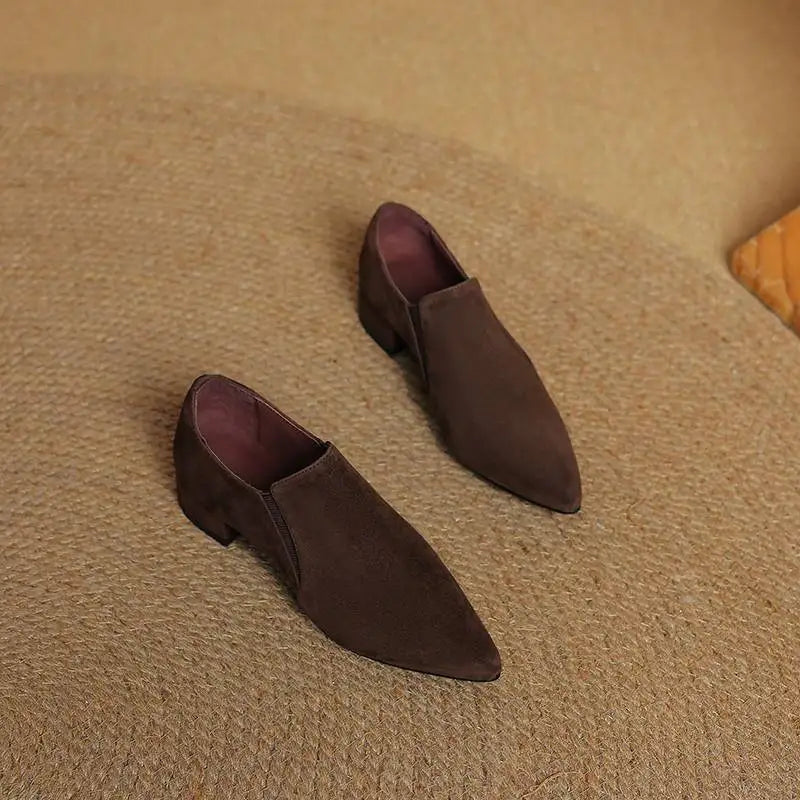 Krazing Pot Sheep Suede  Spring Shoes Thick Heels Oxford Shoes Pointed Toe