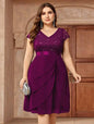 Plus Size V Neck Sequin Lace Chiffon Swing Dress