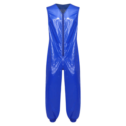 Mens Waterproof Jumpsuit Diaper Cover Sleeveless Zip Up Bodysuit  One-piece Rompers Adaptive Full Leotard