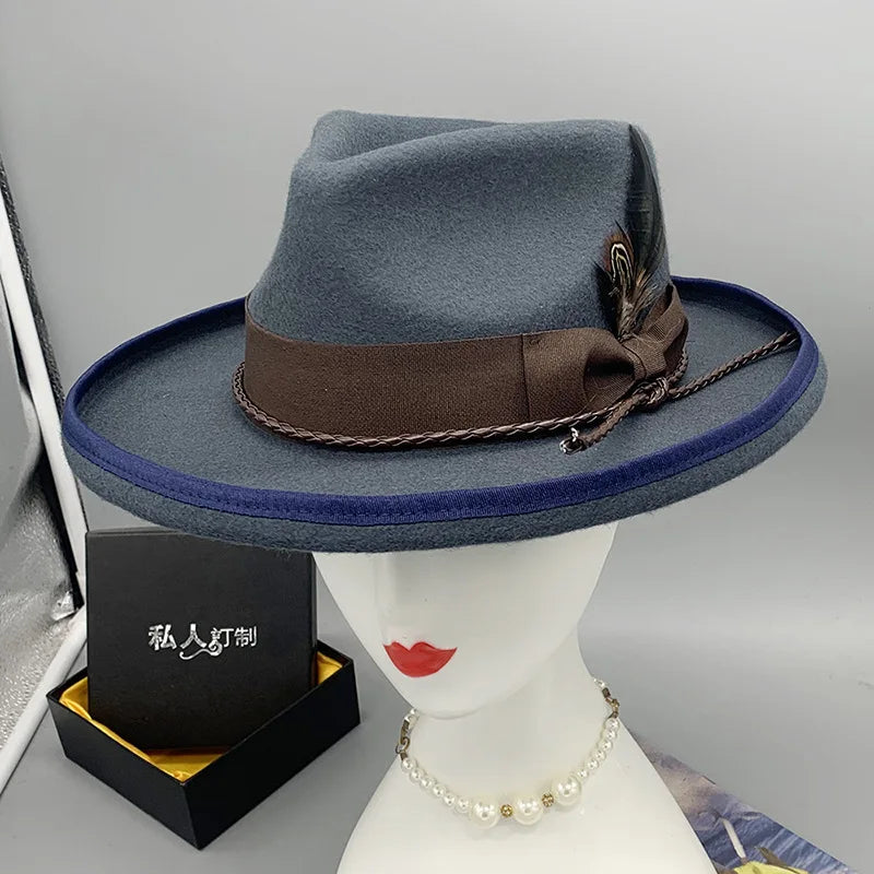 Zipper shallow  fedora hat  woolen hat ladies European punk chain novelty