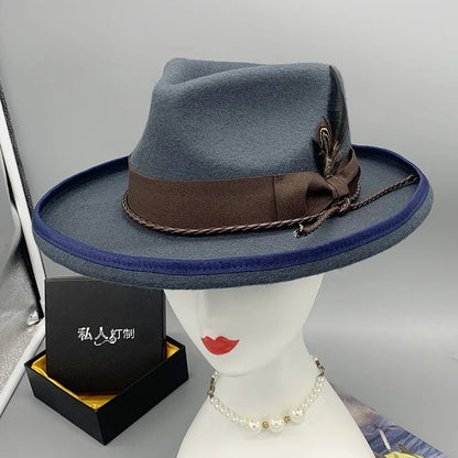 Zipper shallow  fedora hat  woolen hat ladies European punk chain novelty
