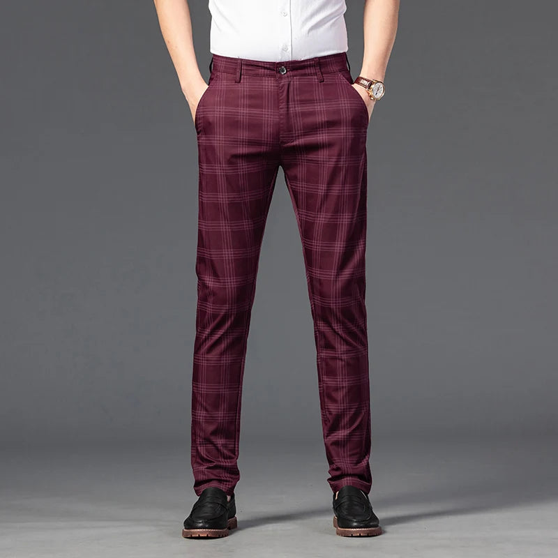 High Quality Plaid Pants Men Classic Business Casual Full Length