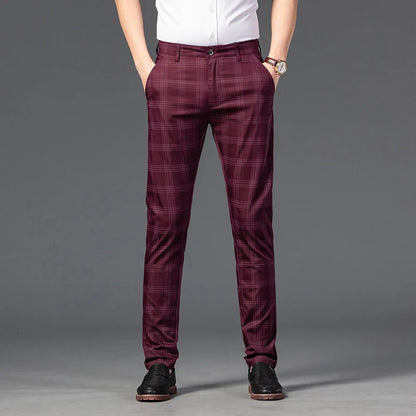 High Quality Plaid Pants Men Classic Business Casual Full Length