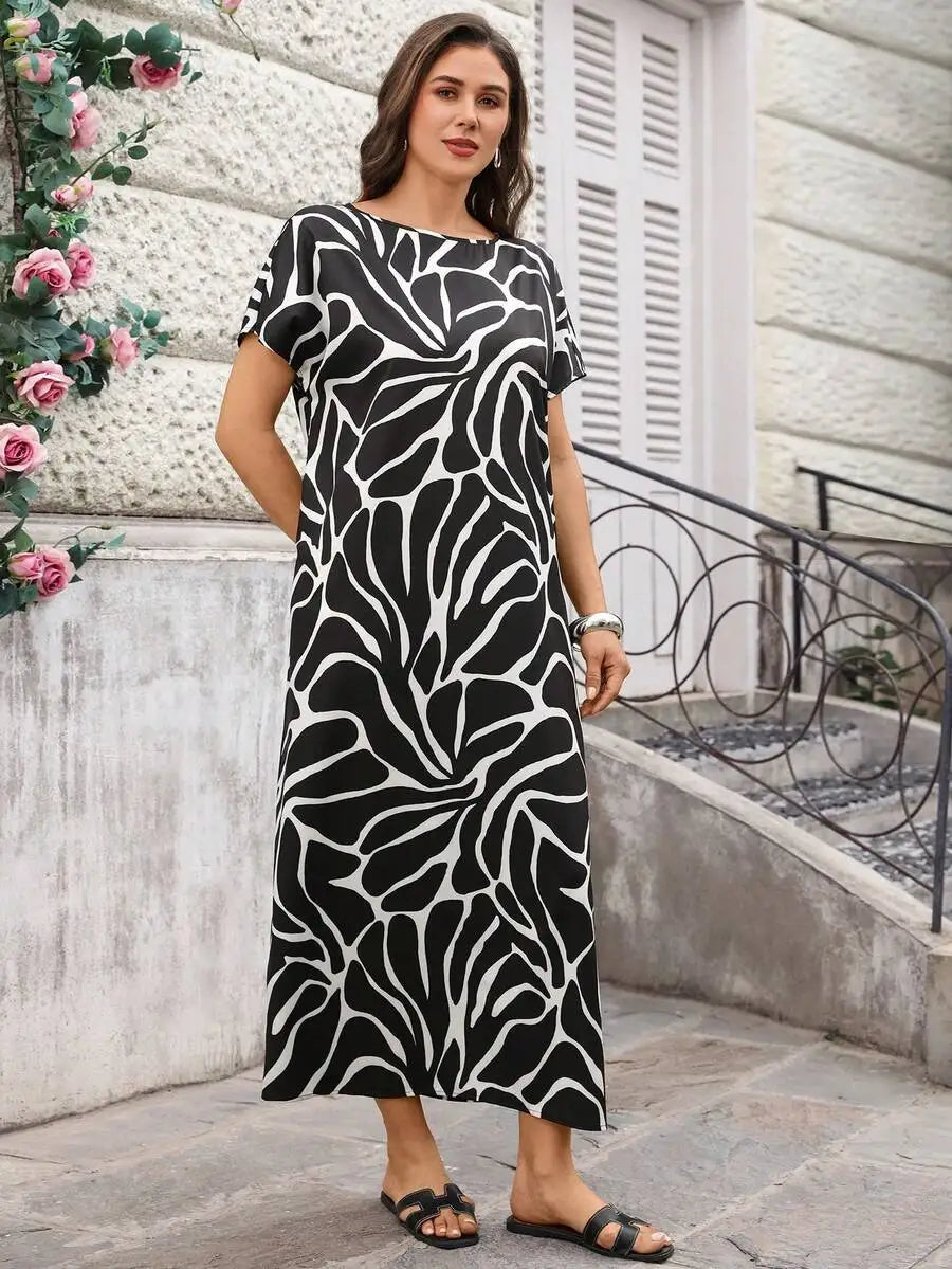 Plus Size Womens Colorful Abstract Print Midi Dress