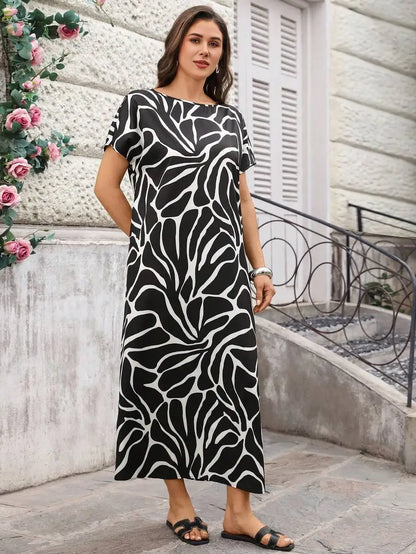 Plus Size Womens Colorful Abstract Print Midi Dress