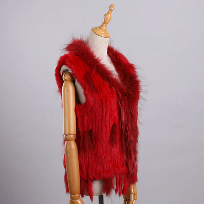 Luxury Women's Genuine Premium Long Hair Rabbit Fur Knit Vest