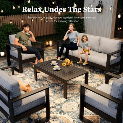 5 Piece Modern Aluminum Patio Furniture Set, Outdoor Patio Sectional Sets with Olefin, Custom