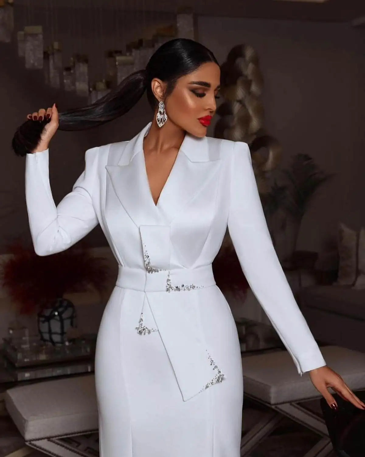 Customized White Women Blazer Dress Plus Size
