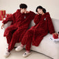Coral Velvet Pajamas for Women Men Winter Thickened Plush Long Sleeve Hooded Bath Robe with Trousers