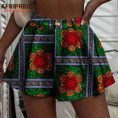 Women's Running Shorts Elastic High Waisted Shorts with Pockets  Short Pants African Ankara Print