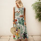 Elegant Printed O-Neck Sleeveless Women Dress  Loose Casual Beach Long Dresses Ladies Boho Maxi Dress