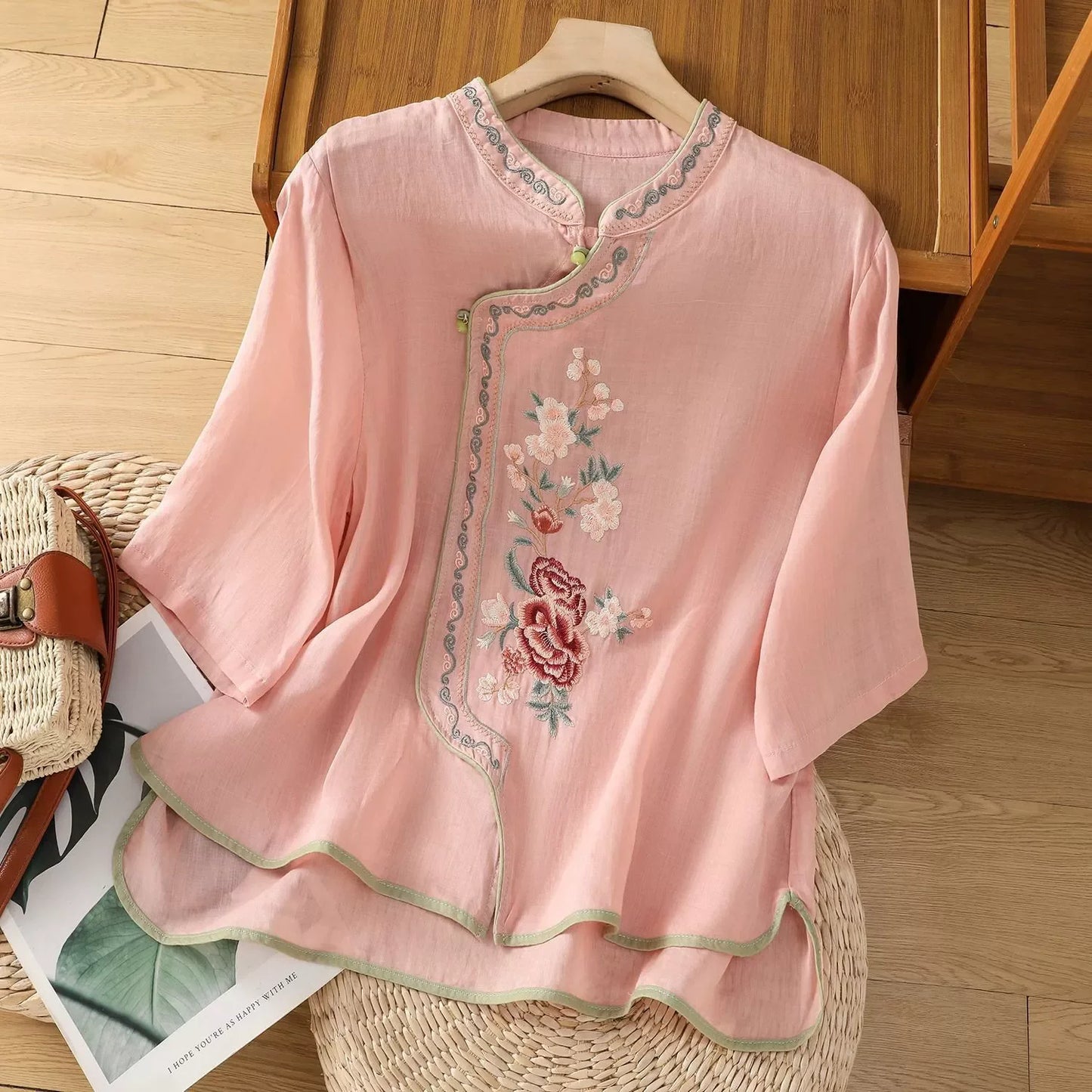 Casual Loose Blouse Shirt Women  Vintage Embroidery Woman Shirt