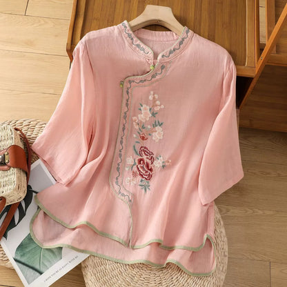 Casual Loose Blouse Shirt Women  Vintage Embroidery Woman Shirt