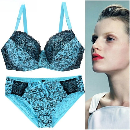 plus Size Bra Set  Full Cup Wireless Push up Bra And Briefs Combo Floral Print Fabric Breathable