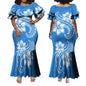 Polynesian Dress White Samoan Tribal Design Layered Ruffle Midi Mermaid Dresses Women Lady Elegant Frill dress