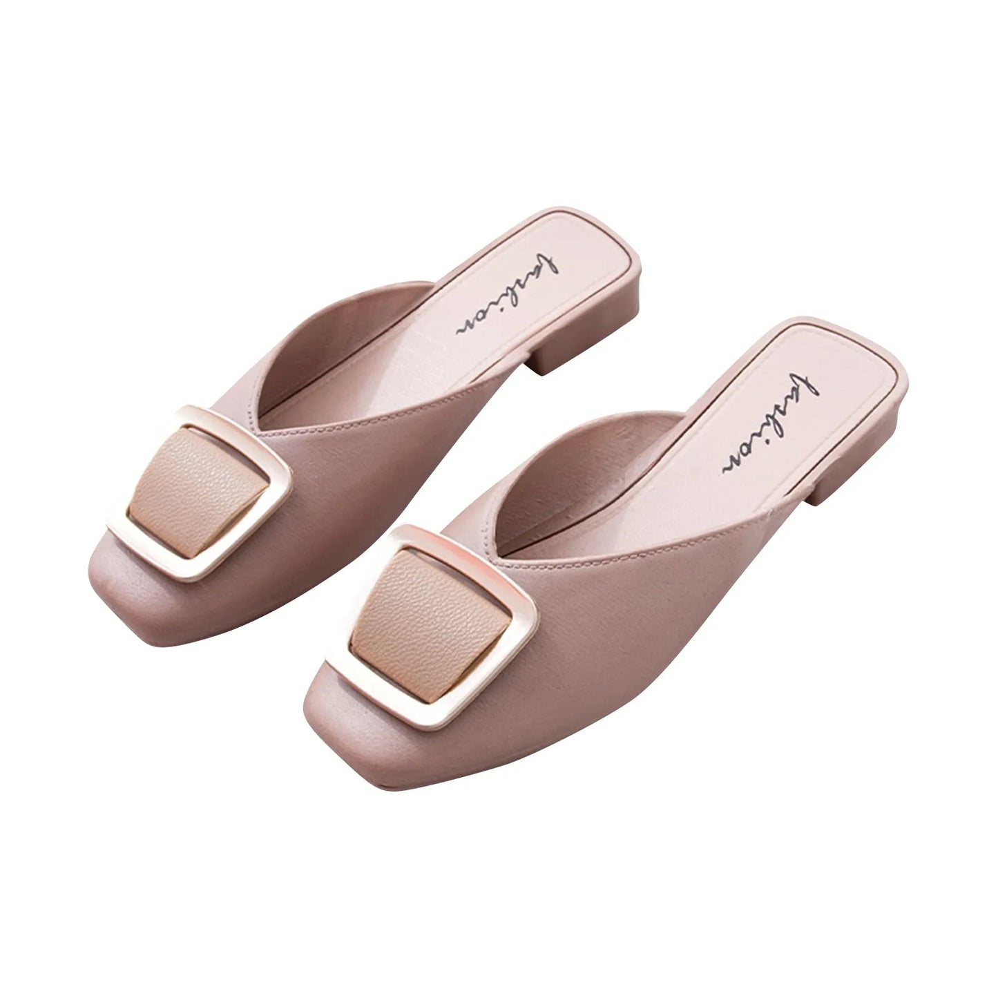Flat Retro Women Sandals Fashion Spring And Summer Solid Color Round Toe Shoes Non Slip  Simple Metal Women Shoes