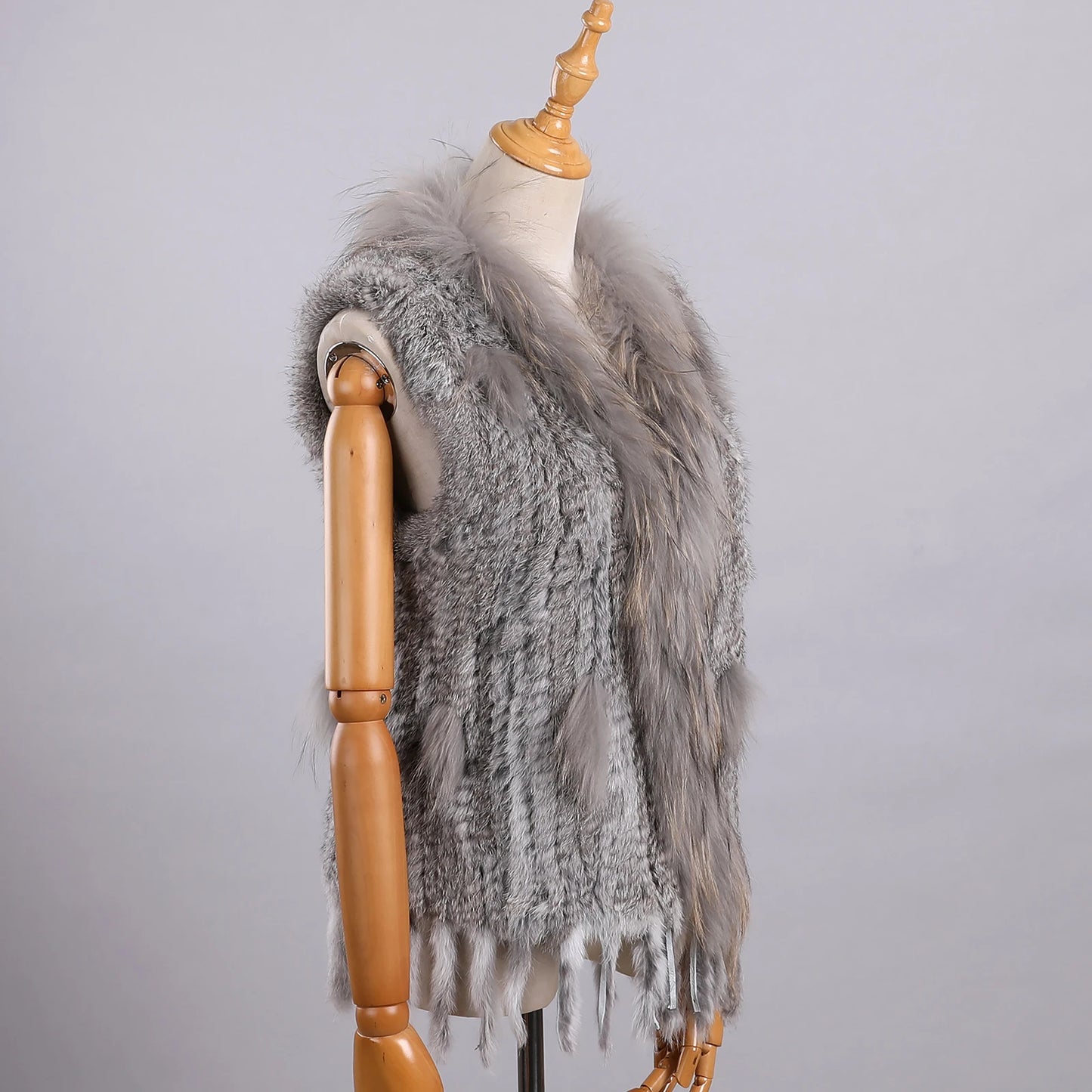 Luxury Women's Genuine Premium Long Hair Rabbit Fur Knit Vest