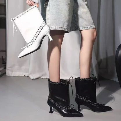 Pointed Strap Design Large Barrel High Heel Fashion Western Cowboy Women's Short Boots