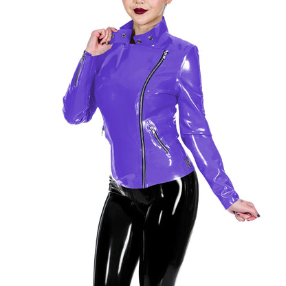 Glossy Leather Motorcycle Jacket for Women Long Sleeve Gothic Punk Style Coat