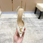 White Elegant Women's Stilettos Summer Fashion Sandals with Metal Buckle Baotou Pointed Back Design