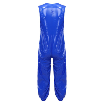 Mens Waterproof Jumpsuit Diaper Cover Sleeveless Zip Up Bodysuit  One-piece Rompers Adaptive Full Leotard