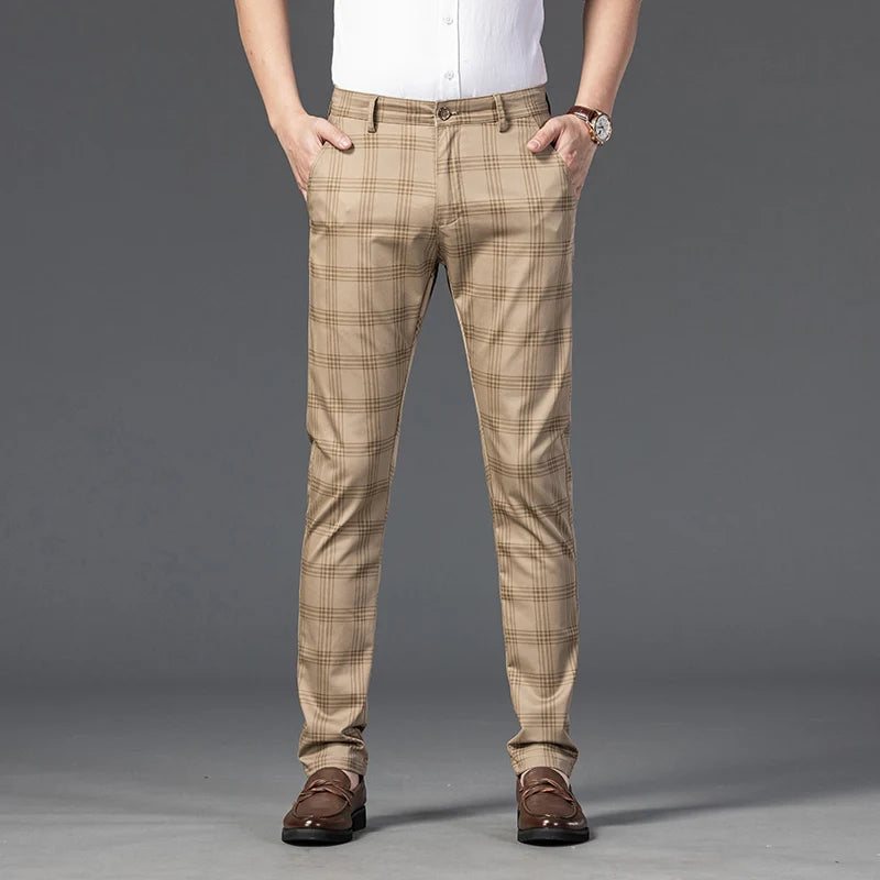 High Quality Plaid Pants Men Classic Business Casual Full Length