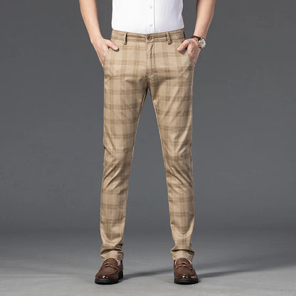 High Quality Plaid Pants Men Classic Business Casual Full Length