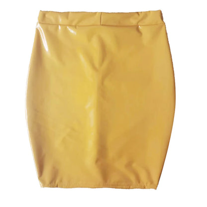 Women PU Leather Bodycon Skirt Gothic Black Wet Look Red Yellow Midi Skirt