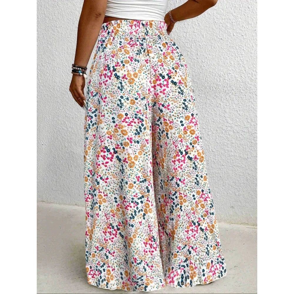 Plus Size 1XL-5XL Women Fashion Floral Print Wide Leg Pants