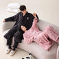 Coral Velvet Pajamas for Women Men Winter Thickened Plush Long Sleeve Hooded Bath Robe with Trousers