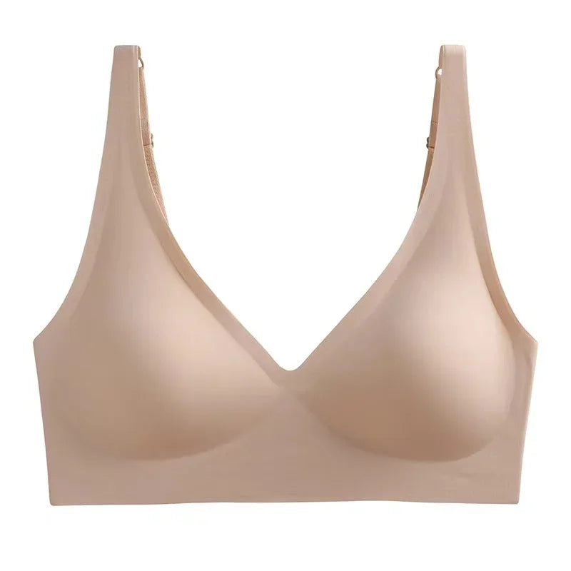 Soft Support Jelly Glue French Deep V Underwear Women's No Steel Ring Small Chest Gathered  Bra