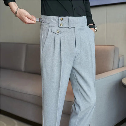 High Waist Men Suit Pants 2023 British Style Casual Dress Pants Men Slim Fit Trousers Formal Office Wedding Party Pantalon Homme