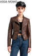 Autumn Spring Women Short Faux PU Jacket Slim Fashion Punk Outwear Motorcycle Leather Jacket Casual Coat