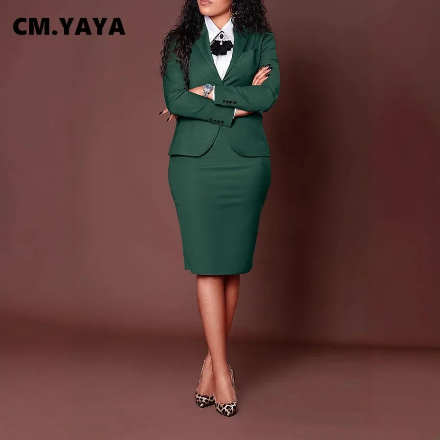 Women's Set Full Sleeve Button Blazer + Skirts Suit