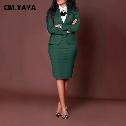 Women's Set Full Sleeve Button Blazer + Skirts Suit