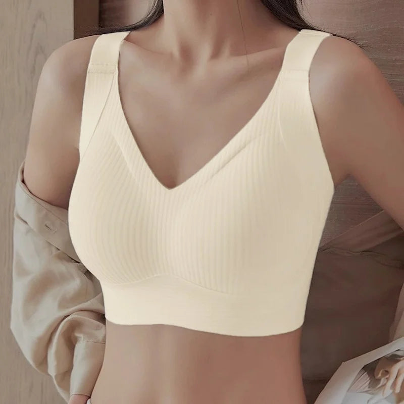 Push-Up Bras For Women Non-wire Under Bra Seamless  Plus Size V-neck Bra Top Lingerie Wide Straps Intimates M-4XL