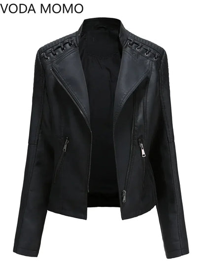 Autumn Spring Women Short Faux PU Jacket Slim Fashion Punk Outwear Motorcycle Leather Jacket Casual Coat